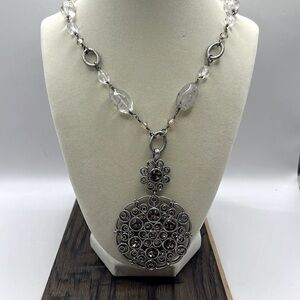 Lia Sophia Matte Silver Tone with large removable pendant Oversized